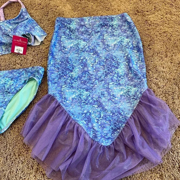 New 3 piece mermaid swim set top bottom tail girls 16 SO swimsuit xl new bikini - Picture 6 of 11